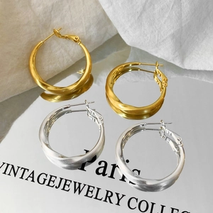 Copper Hoop Earrings For Women Minimalist Geometric Twisted Brushed Finish Matte Texture Fashion Jewelry Accessories