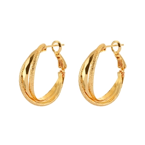 Minimalist geometric crossover gold hoop earrings with matte and polished textures