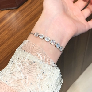 Elegant french style cubic zirconia bracelet with adjustable chain on female wrist