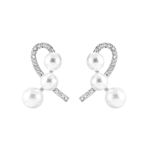 Elegante französische Perlenohrringe in Silber mit funkelnden Zirkonia-Akzenten