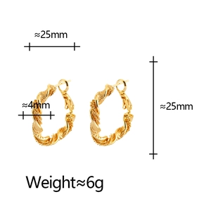 Golden twisted rope hoop earrings with minimalist irregular design, 25mm size