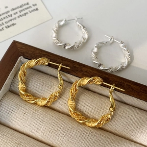 Twisted Hoop Earrings Copper 18K Gold Silver Plated Woven Textured Minimalist Niche Design Jewelry For Women