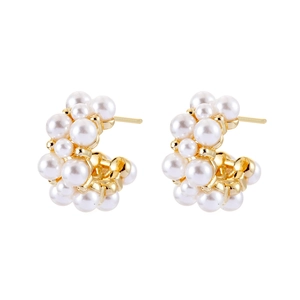 French style C-shaped pearl earrings with elegant gold plating for women's daily wear