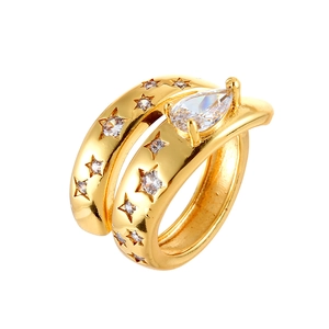 Bague double couche vintage française avec étoile et zircons scintillants dorés
