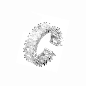 Elegant silver open ring featuring a row of rectangular zircon stones in channel setting