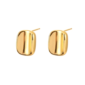 Minimalist square geometric stud earrings with high-polished gold finish on white background