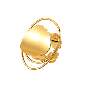 Minimalist gold open ring featuring layered geometric triangles and a polished metal finish
