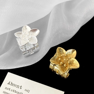 Exquisite layered flower open ring in gold and silver finish with brushed metal texture