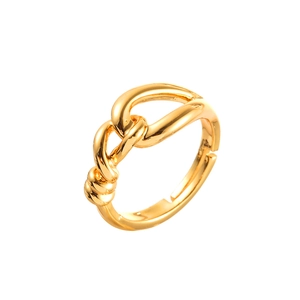 Minimalist gold knot open ring featuring interlinked oval loops with a polished finish
