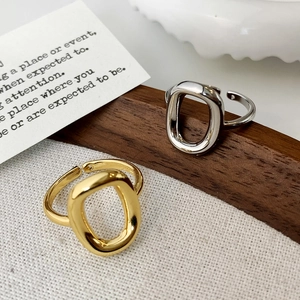 Minimalist geometric hollow oval open ring for women in gold and silver finish