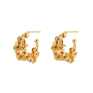 Vintage irregular golden beaded hoop earrings with intricate textured metallic details