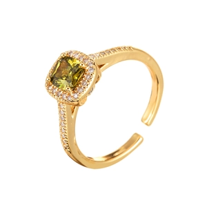 Minimalist adjustable halo ring with square olive green zircon and pavé diamond band