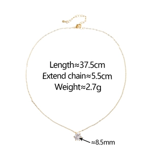 Gold chain necklace with 8.5mm round zircon pendant and 37.5cm adjustable length