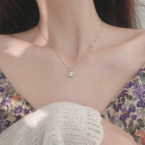Sparkling zircon solitaire pendant necklace on a delicate silver chain for women