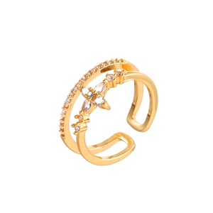 Elegant gold double layer zircon star ring with adjustable open band for women