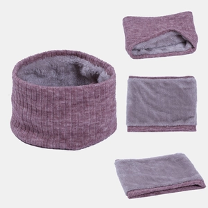Cache-cou d'hiver unisexe en tricot violet avec doublure en polaire grise chaude