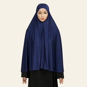 Solid navy blue long khimar hijab in soft crystal hemp fabric for modest coverage