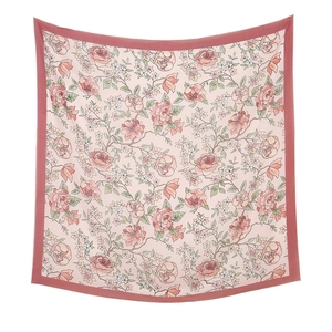 Detailaufnahme des französischen Seidenschals mit Rosenmuster und Wellenkanten