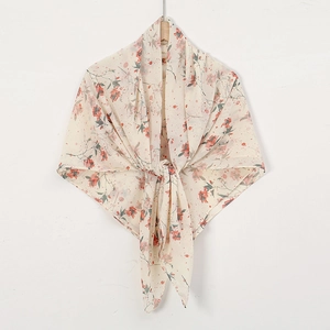 Bloemenprint Chiffon Vierkante Sjaal Etnische Hijab Hoofddoek Grote Lichtgewicht Decoratieve Nekwikkel Voor Vrouwen
