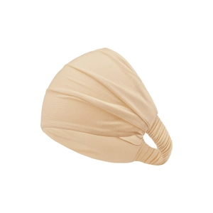 Detail of the elastic back band and beige mercerized cotton fabric on head scarf