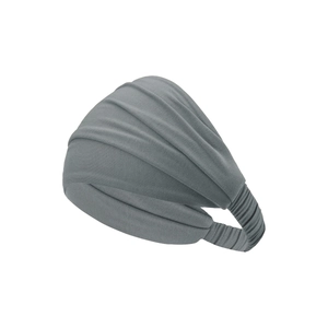 Detailed view of dark grey mercerized cotton headband with elastic pleated texture