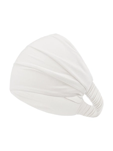 Detailed macro view of white mercerized cotton headband with pleated texture and elastic back