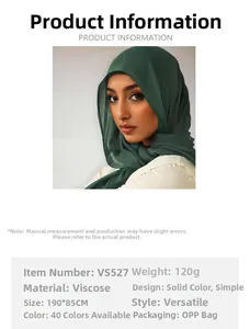 Detail view of dark green modal hijab scarf showing 190x85cm size and fabric texture