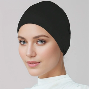 Women Elastic Mercerized Cotton Inner Hijab Cap Wide Pleated Headband Solid Color Jersey Hair Band Yoga Sports Headwear