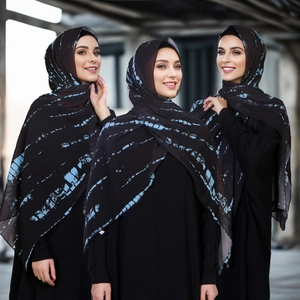 Ethnic digital print black and blue chiffon hijab shawl for Muslim women in many styles