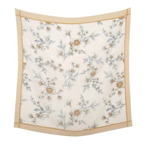 Eleganter quadratischer Seidenschal mit Blumenmuster in Beige und Khaki für Damen