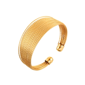 Chic layered gold open cuff bracelet with braided wire design and ball end accents