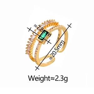 Detail showing dimensions of gold double-layer ring with emerald green zircon stone