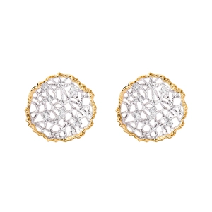 Elegant two-tone lace style earrings in gold and silver with sparkling cubic zirconia