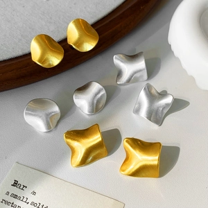 Geometric Stud Earrings Irregular Wave Minimalist Brushed Matte Brass Jewelry With Brass Earring Post