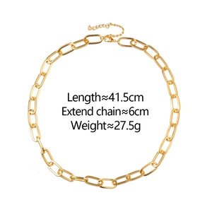 Polished gold paperclip chain necklace showing 41.5cm length and 6cm extension details