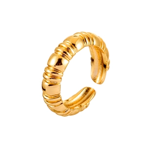 Minimalist adjustable gold ring with spiral texture design and polished finish