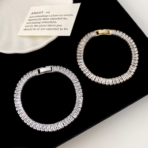 Baguette-Schliff Zirkon Tennis Armband Kupfer Eleganter Schmuck Für Damen Täglich Minimalistischer Luxus-Stil Geometrisch