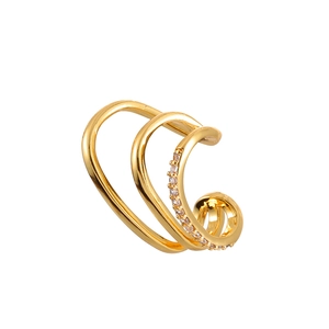 Three-layer gold ear cuff with shimmering micro-pave zirconia for non-pierced ears