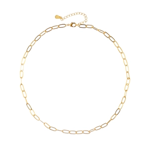 Elegant gold paperclip chain necklace with adjustable lobster clasp on white background