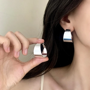 Minimalist High Polished Copper Hoop Earrings Geometric Wide C-Shape Glossy Mirror Metal Jewelry For Women