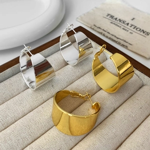 Minimalist chunky hoop earrings in polished gold and silver finish shown in a jewelry box
