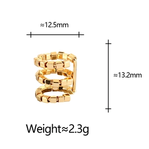 Detailed view of triple-layered gold ear cuff showing 13.2mm height and 12.5mm width