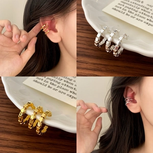 Triple Layer Geometric Cube Bead Ear Cuff Copper Minimalist Stackable Non Pierced Wrap Earrings For Women