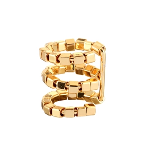 Three-layer gold geometric ear cuff with polished square beads in a minimalist design