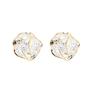 Elegant irregular hollow lace flower stud earrings in gold and silver metallic design