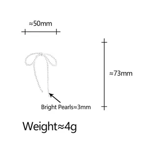 Elegant pearl bow earrings featuring 3mm white pearls with 73mm length for women
