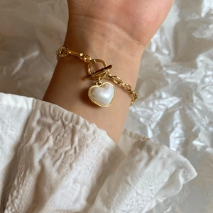 Bracciale Cuore In Rame Elegante Con Chiusura A Gancio Pendente Stile Madreperla Gioielli Catena Dorata Per Donna