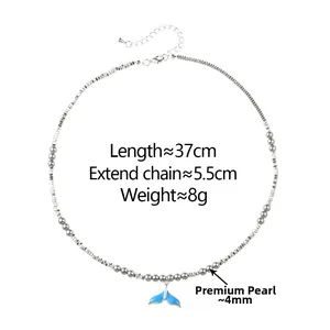 Detail view of fish tail necklace with 37cm length and 5.5cm extension chain