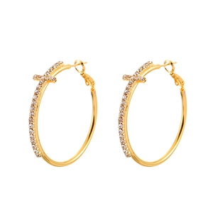 Elegant gold cross hoop earrings with sparkling zircon stones for women's jewelry collection