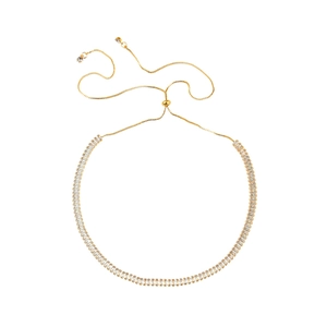 Detail of gold choker with T-shaped zircons and adjustable pull-string chain design